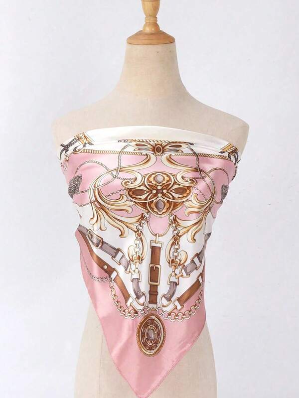 1pc Blush Pink Satin Square Scarf Women Lightweight Boho Headband Hair Accessory Spring Summer Beach Wrap Versatile Bandana Fashion Scarf