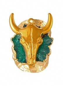 1pc Punk Western Cowboy-Style Personalized Gold Titanium Steel Bull Head Asymmetrical Natural Stone Open Ring For Women Perfect For Music Festivals, Parties, Street Style, And Everyday Outings 18K Gold-Plated Fashionable Ins Unisex Ring Jewelry Valentine's Day (Each Natural Stone Is Unique, And There May Be Variations In Color.) - Bull's Head Natural Stone Ring - View 8