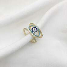 1 Stück 3A Zirkonia-eingelegt breiter Teufelsaugen-Offener Ring für Frauen, bohemian Y2K luxuriöser personalisierter modischer verstellbarer Bandring, geeignet für täglich, Lässig, Party, Urlaubsmode - Verschiedenfarbig - Übersicht 9