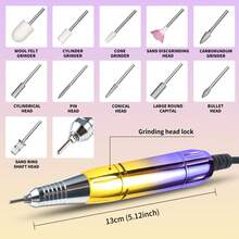 Portable Electric Nail Drill - PRO 45000RPM Electric Nail File Nail Drills For Acrylic Nails Professional With Drill Bits Manicure Pedicure Supplies Use Nail Art For Home DIY Salon Use - 彩色 - 查看 5