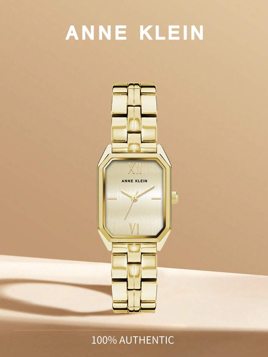 Anne Klein Women's Gold Quartz Bracelet Watch, Light Champagne Dial Watch Suitable For Women, Luxury Fashion Round Analog Wristwatch, Rectangular Wristwatch