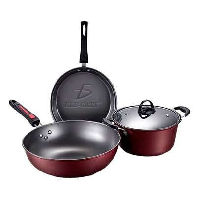Juego sartenes y olla antiadherente 3 piezas vino, batería cocina hogar, menaje resistente fácil limpiar, utensilios culinarios premium