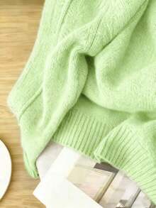 Women's Solid Color Raglan Sleeve Casual Soft & Cozy Knit Sweater, Autumn/Winter - Mint Green - View 4