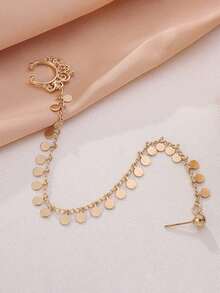 1pc Star & Moon Tassel Nose Stud Nose Ring, Clip-On Earring Style Nose Piercing For Women - Gold - View 5