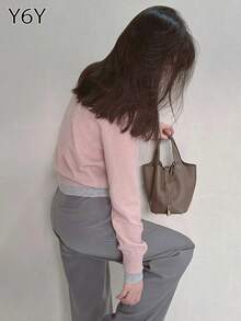 Y6Y 新款韩版春季粉色二合一女士针织开衫毛衣 - 粉色 - 查看 2