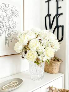 1/80pcs Simulated Peony Flower, Silk Peony, Artificial Plant, Home, Restaurant, Living Room, Outdoor Garden Decor, Floral Arrangement, Photography Prop, Autumn, Vase, Flower Wall, Wreath, Bridal Bouquet, Wedding Decor, DIY Wreath Material, Birthday Party Decor, Home Decor Accessory - White - View 5