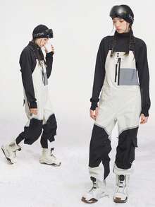 VECTOR MOTION GLOW经典直筒滑雪背带裤，男女通用，弹性面料，防水，耐磨，防风，透气，保暖，适用于单板/双板滑雪 - 黑與白 - 查看 5