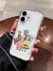 SPONGEBOB 1个透明太空卡通海绵宝宝家族字母标语穿孔防摔手机壳保护套，兼容三星/苹果17/16/15/14/13/12/11Pro Max/12Pro/14Plus等。 - 彩色 - 查看 4