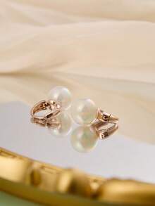 Nooxian 2 piezas Pendientes de aro con perlas, diseño de nicho, pendientes elegantes y lujosos para mujeres - Oro rosa - Ver 8