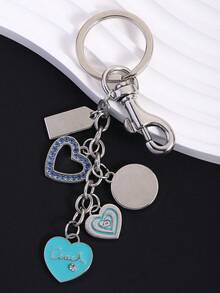 1 pieza Exquisito llavero con piedra de ojo de gato en forma de corazón, llavero de cuero con flor, colgante de bolso de amor verde, colgante de metal para pareja y coche, accesorios de llavero de coche