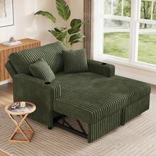 Green 52" 3-In-1 Convertible Pull-Out Sofa Bed Sleeper Loveseat With Reclining Backrest, Built-In Cup Holders, Pet-Friendly Corduroy Sofa For Small Space - Màu xanh lá cây đậm - Xem 7
