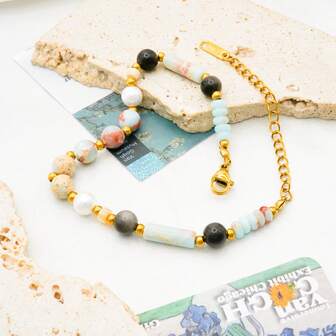 天然石材和不锈钢串珠手链，独特设计，适合女性日常佩戴