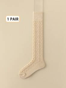 1双女士过膝袜，秋冬季修身纯色罗纹针织大腿袜，适合搭配连衣裙，舒适保暖。 - 彩色 - 查看 22