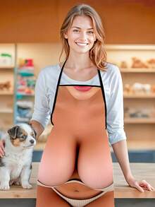 一件式新奇沙滩比基尼围裙 - 涤纶材质，轻便，适用于厨房、烧烤、美发和烘焙，艺术设计，适合搭配红色外套和比基尼。 - 彩色 - 查看 8