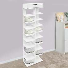 ZhdnBhnos 10 Tier Vertical Shoe Rack, 18 Pairs Narrow Shoe Shelf With Top Small Cabinet Freestanding Shoe Storage Rack Space Saving Shoes Organizer For Hallway Entryway Corner (White) - 變體2 - 查看 7