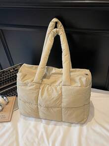 Spacious & Fashionable Quilted Women's Handbag With Detachable Shoulder Strap And Zipper, Suitable For Work, Travel And Gym - Available In Cream, Purple And Black - Khaki - View 7