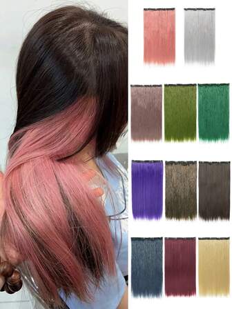 قطعة واحدة من شعر الإكسسوارات الملون ب- 4 بطاقات، شعر مستعار ملون وساطع للحفلات والأعياد للشعر الطويل المستقيم، باروكات ألوان اصطناعية لمهرجانات الموسيقى وحفلات عيد الميلاد وعيد الهالوين