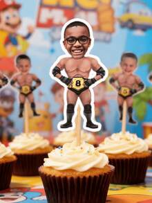 10/25/50/100/150pcs Cupcake Decorating, Fitness-Themed Cake Decorating, Muscular Warrior Wrestler Cake Hats, Bodybuilding Boxing Fighting Birthday Party Supplies, Personalized Tough Guy Gifts, Children's Boy Hero-Themed Birthday Party Gifts, Personalized Team Anniversary Gifts