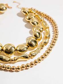 3pcs Minimalist Beaded Geometric Circle CCB Necklace Set, Fashionable Gold-Tone Necklace Set For Women, Suitable For Daily Wear And Holiday Gifts - 28366-gold - View 4