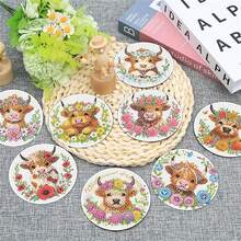8pcs/Set DIY Diamond Painting Coasters, Animal Calf Pattern Coasters, Heat Insulation Non-Slip Coasters With Holders, Handmade Gifts, Mosaic Craft - Multicolor - View 7