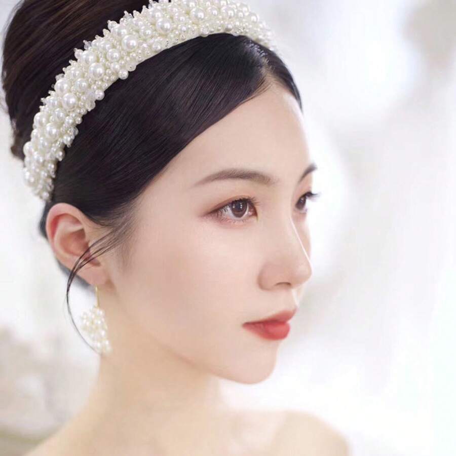 1pcs New European And American Pearl Headband Bride Crown Baroque Hair Accessories Korean Version Versatile Princess Hair Clip Headband Women - A - 查看 1