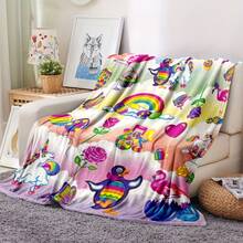 1pc Whimsical Unicorn & Cheetah Print,Colorful And Cute Animals Fleece Blanket - Soft, Lightweight & Durable Flannel Throw With Vibrant Rainbow Colors, 280gsm For Him And Her, Perfect For Naps, Camping, Travel, Home, Daily, Office Decoration, Birthdays Anniversary, Valentine's Day, Thanksgiving Day, Christmas, Halloween, Mother's Day, Father's Day, Wedding, New Year Gifts, Personalized Ideal Gifts For Her, Him, Family, Boyfriend, Girlfriend, Father, Family, Mother, Lover, Daughter, Son, Grandpa, Grandma, Friend, Classmate, Pet. Sofa,Bed,Car,Bedroom,Living Room,Office,  Outdoor Camping, Beach,Wall Decoration - 多色9 - 查看 3