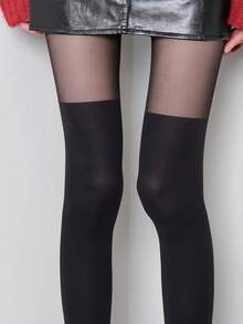 时尚性感JK洛丽塔纯黑色仿多层女式过膝长袜，适合休闲、聚会、派对、情侣约会、万圣节、圣诞节、感恩节、情人节等场合作为礼物。 - 黑色 - 查看 2