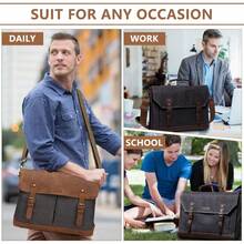Vaschy Large Waxed Canvas Leather Messenger Bag For Men Vintage Laptop Bag Satchel Business Briefcase Shoulder Bag For Wrok Travel Ftis 17in Laptop Gray - 適合灰色17吋筆記型電腦 - 查看 6