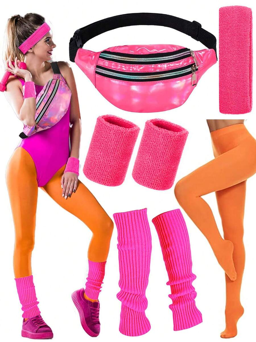 d-exceed-5-pcs-80s-women-sports-costume-accessories-headband