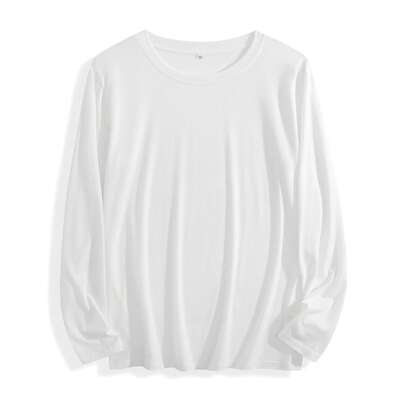 2025 New White T-Shirt Women's Autumn Clothing Loose And Versatile Round Neck Long Sleeved Top Base Shirt
