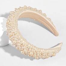 1pcs New European And American Thick Bottom Sponge Large And Small Pearl Headband Wide Headband Handmade Baroque Hair Accessory - màu đen - Xem 4