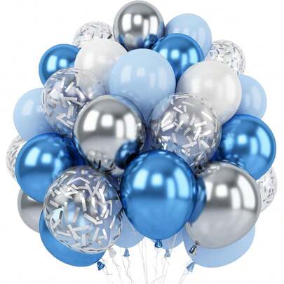 30Pcs 12 Inch Metallic Blue Balloons Pearl White Latex Balloons Confetti Balloons For Birthday Weddings Anniversary Party Decorations