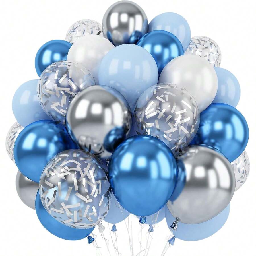 30Pcs 12 Inch Metallic Blue Balloons Pearl White Latex Balloons Confetti Balloons For Birthday Weddings Anniversary Party Decorations - 4 - View 1