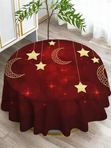 Față de masă imprimată seria Ramadan, față de masă dreptunghiulară/rotundă din poliester modern, impermeabilă, cu stea și lună aurie, imprimare digitală, potrivită pentru sufragerie, luat masa în aer liber, masă rotundă mică - Multicolor - Vizualizare 9