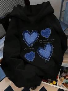 Sudadera hoodie sweatshirt dama mujer gorro capucha manga larga estampado corazón tipo mezclilla otoño invierno - Negro - Ver 5