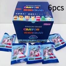 1/3/6/12pcs Crayon Shin-Chan Blind Box Erasers, Cartoon No-Mess Erasers, Blind Box Lucky Draw Surprise Packs, Student Erasers, Suitable For School Use, Student And Teacher Supplies