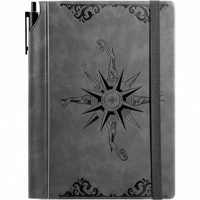 Compass Leather Notebook Journal For Men 100 GSM 288 Pages Lined Journals For Writing A5 Hardcover Journaling Notebooks Gift Set With Pen For Travel Office Daily Writing