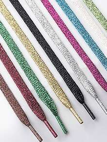 Set de 2 perechi/4 bucăți de șireturi sport cu fund plat, aurii strălucitoare, drăguțe, neutre, performanță, patine de gheață la modă, cu șireturi, multifuncționale, stil coreean, șireturi colorate cu perle, pantofi sport albi pentru bărbați și femei, dantelă argintie colorată, stil personal multifuncțional, drumeții, călătorii, acasă, esențiale pentru studenți, cadouri pentru prieteni, cadouri de Crăciun