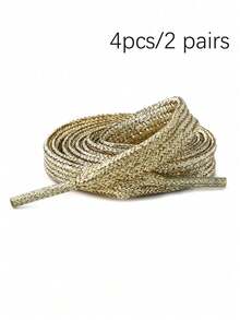 Set de 2 perechi/4 bucăți de șireturi sport cu fund plat, aurii strălucitoare, drăguțe, neutre, performanță, patine de gheață la modă, cu șireturi, multifuncționale, stil coreean, șireturi colorate cu perle, pantofi sport albi pentru bărbați și femei, dantelă argintie colorată, stil personal multifuncțional, drumeții, călătorii, acasă, esențiale pentru studenți, cadouri pentru prieteni, cadouri de Crăciun