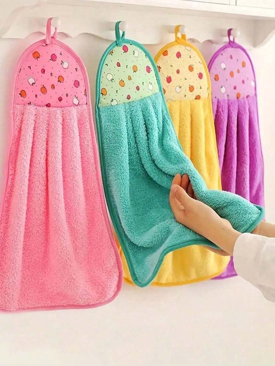 3pcs/6pcs/10pcs Wall-Mounted Hand Towels, Kitchen Hand Towels, Cute Hanging Hand Towels/Wipers, Absorbent, Household Bathroom, Thickened, Coral Fleece Hand Towels, Salon Hand Towels,School,Back To School,Travel,Travel Essentials,Home Essentials,Towel,Skin Care - 彩色 - 查看 1