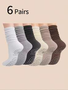 6/3 Pairs Yoga/Pilates Non-Slip Grip Socks, Professional Silicone Grip Crew Socks For Indoor Sports & Fitness, Leg Warmers - Multicolor - View 1