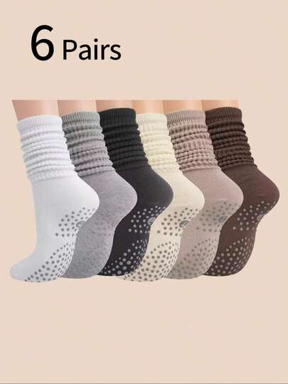 6/3 Pairs Yoga/Pilates Non-Slip Grip Socks, Professional Silicone Grip Crew Socks For Indoor Sports & Fitness, Leg Warmers