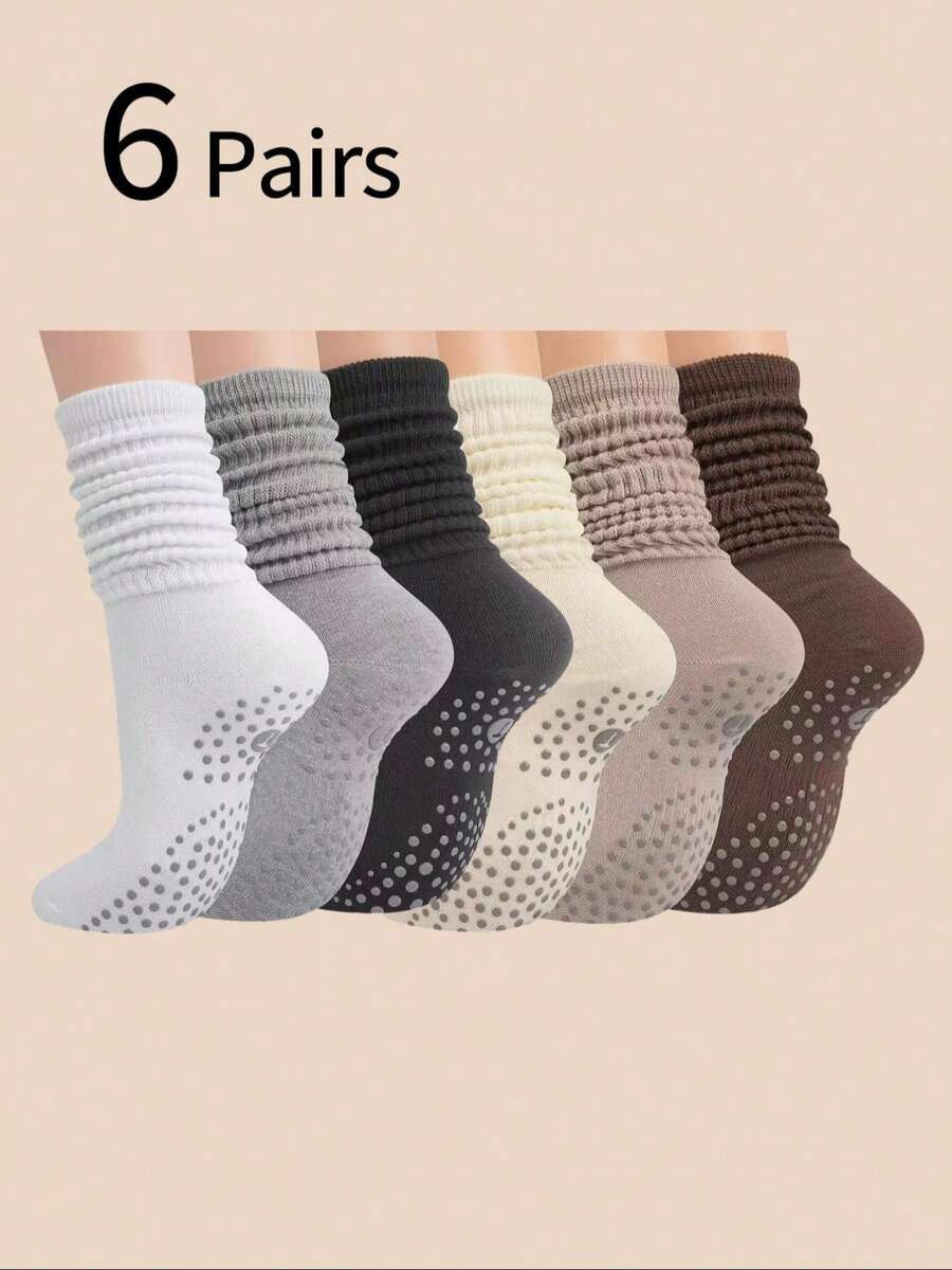 6/3 Pairs Yoga/Pilates Non-Slip Grip Socks, Professional Silicone Grip Crew Socks For Indoor Sports & Fitness, Leg Warmers - Multicolor - View 1