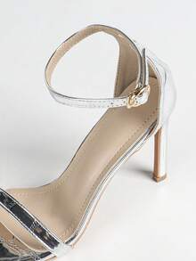 Women's Sexy Open Toe Silver High Heel Sandals, Comfortable Round Toe Ankle Strap Stiletto Heels,Spring Summer Outfits - Silver - View 7