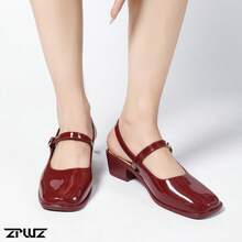 女士粗跟玛丽珍鞋，舒适时尚 - 紅色 - 查看 2