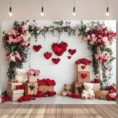 1pc Classic Polyester Valentine's Day Photo Backdrop, Suitable For Family Celebration Events, Traditional Gift For Brides, Valentine's Day Holiday Background, Birthday Party, Classroom And Office Valentine's Day Decoration, Holiday Decoration Photo Banner, Booth Props, Wall Mounted Photo Sign.