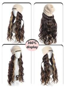 22 Inch Long Curly Wig, Beige Elastic Knit Cap, Synthetic Fiber Material, 100% High Density, Natural Looking, Suitable For Daily Wear, Women's Warm Black Cap Wig - Multicolor - View 8