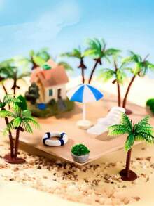 نخلة جوز الهند الصغيرة المحاكية للمناظر الطبيعية، نموذج منظر طبيعي لطاولة الشاطئ، نباتات نخلة جوز الهند المزدوجة لديكور الكتب، اكسسوارات صغيرة للزينة، حوض السمك، ديكورات حديقة خارجية