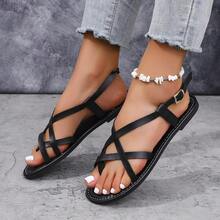 Damen Flache Sandalen, elegant für Party, Urlaub, modisch, Lässig, Strand, süß Fairy, Hochzeit, Outdoor, sexy chinesischer Stil, luxuriöser Street-Style, bequeme Damen Schnallen Kreuz-Riemen Flache Sandalen für Strand, Urlaub, Hochzeit, Schule, Büro, Zuhause, Sommer - Schwarz - Übersicht 4