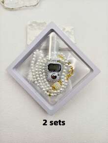 1 Set de Contador de Anillo de Oración con Rhinestones, Cuentas de Tasbih Musulmán y Pulsera de Tasbih